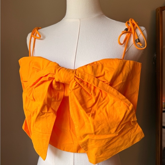 Anthropologie Orange Crop Tie Front Tank Top - Picture 2 of 5